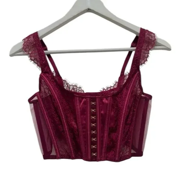 Victoria’s Secret Dream Angels Burgundy Lace Corset Bustier Gothic Romance Top - Picture 8 of 16
